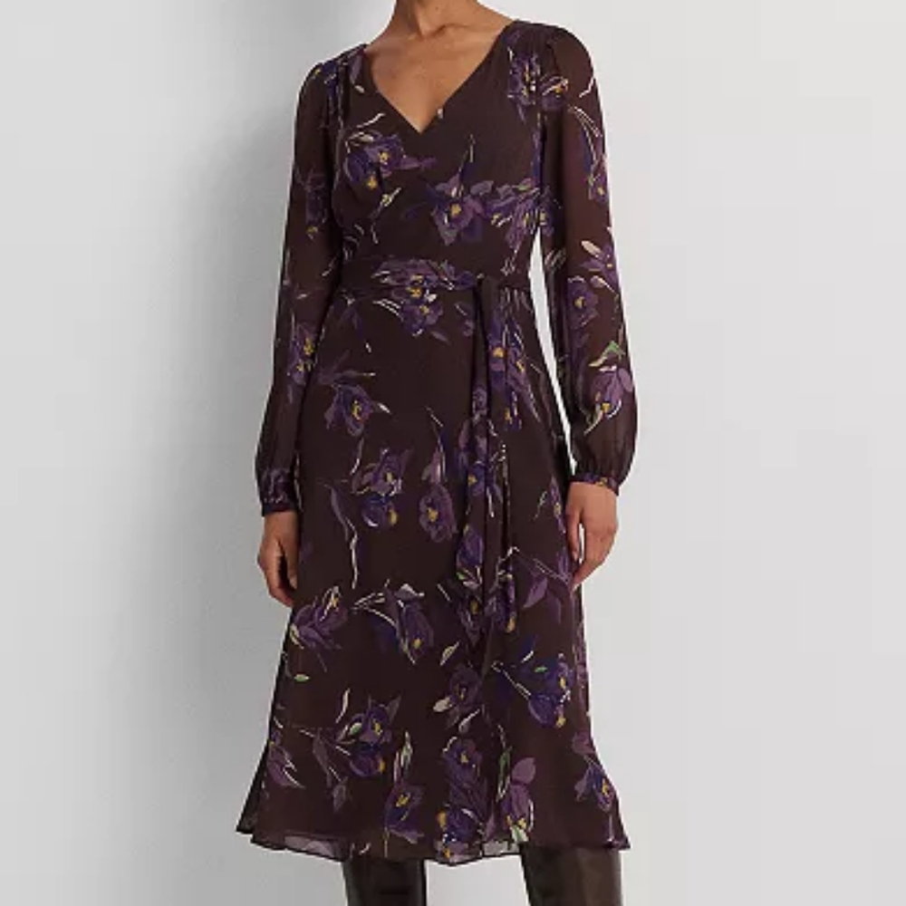 Ralph Lauren Dark Purple Floral Long Sleeve Dress